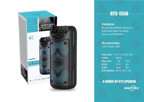 اسپیکر بیسیم GTS-1550 با بلندگوهای دوگانه و قابلیت پخش از USB و کارت حافظه