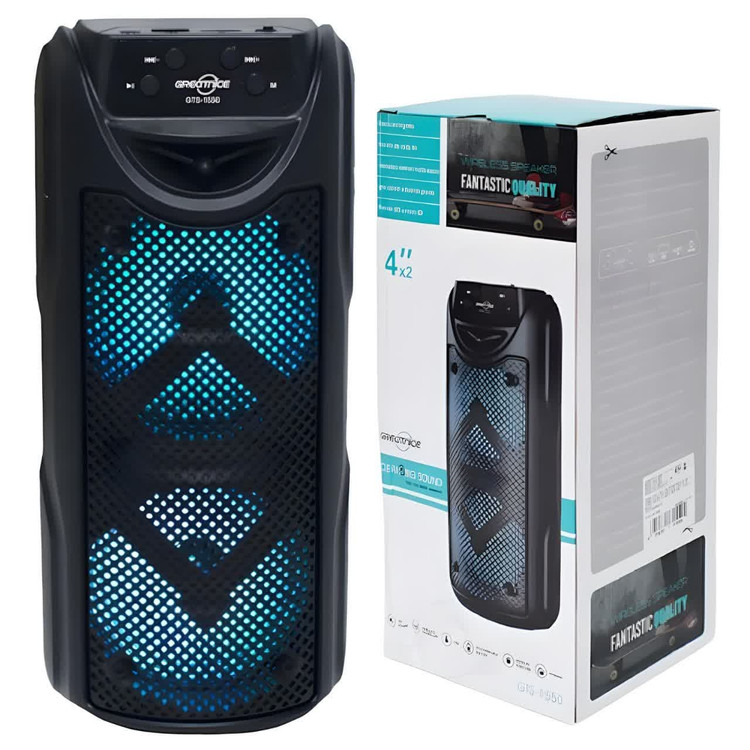تصویر اسپیکر بلوتوثی قابل حمل GTS-1550 با طراحی ایستاده و نورپردازی LED
